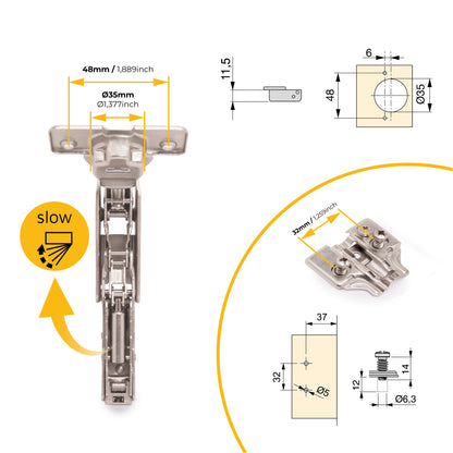 Kit cerniera collo dritto X91 da apertura 165º con chiusura amortizzata e basetta