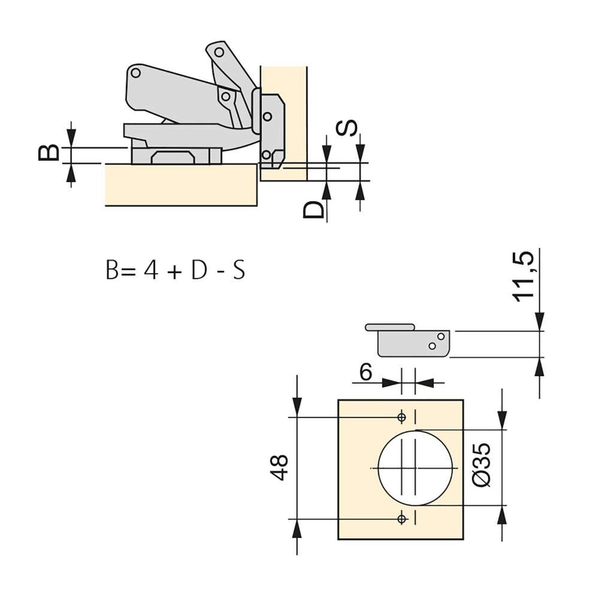 Kit cerniera mezzo collo X91 da apertura 165º con chiusura amortizzata e basetta