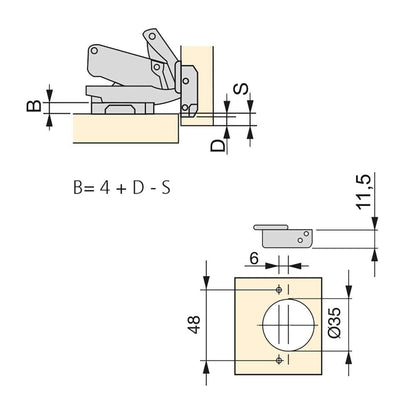 Kit cerniera mezzo collo X91 da apertura 165º con chiusura amortizzata e basetta