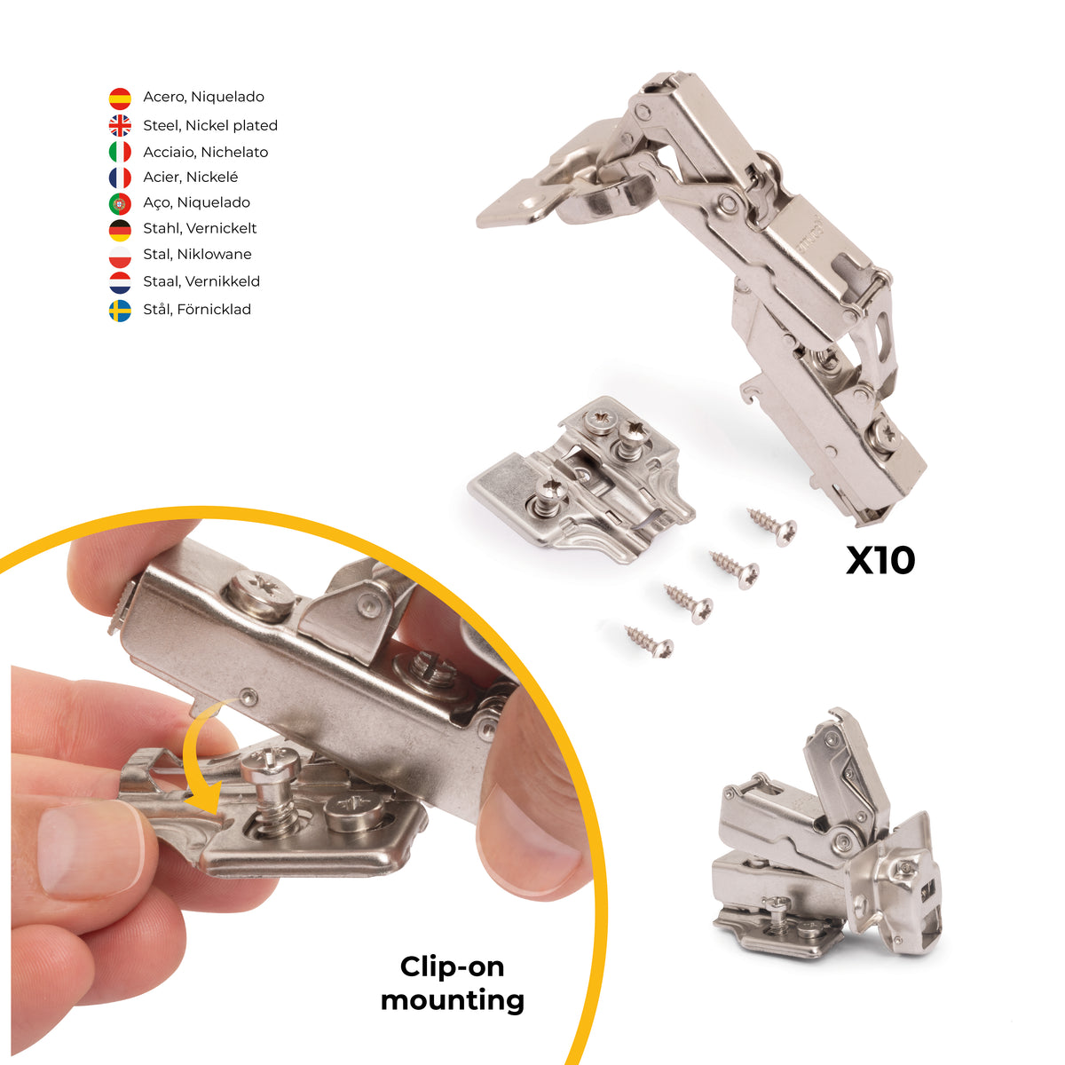 Kit cerniera mezzo collo X91 da apertura 165º con chiusura amortizzata e basetta