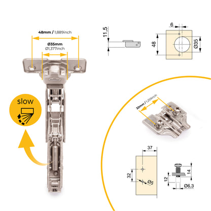 Kit cerniera mezzo collo X91 da apertura 165º con chiusura amortizzata e basetta