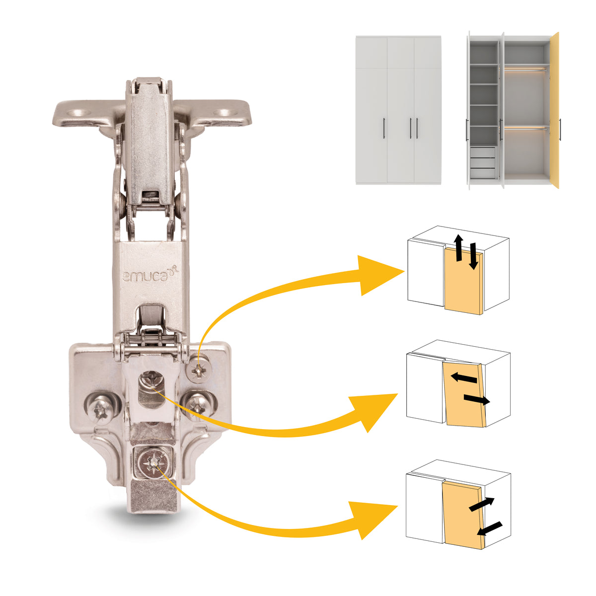 Kit cerniera mezzo collo X91 da apertura 165º con chiusura amortizzata e basetta