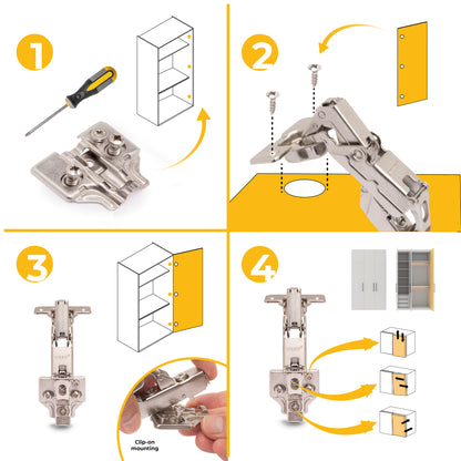 Kit cerniera mezzo collo X91 da apertura 165º con chiusura amortizzata e basetta