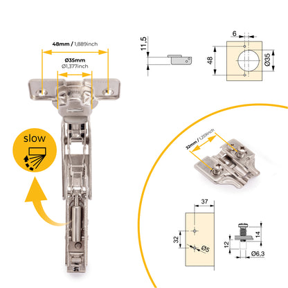 Kit cerniera collo alto X91 da apertura 165º con chiusura ammortizzata e basetta