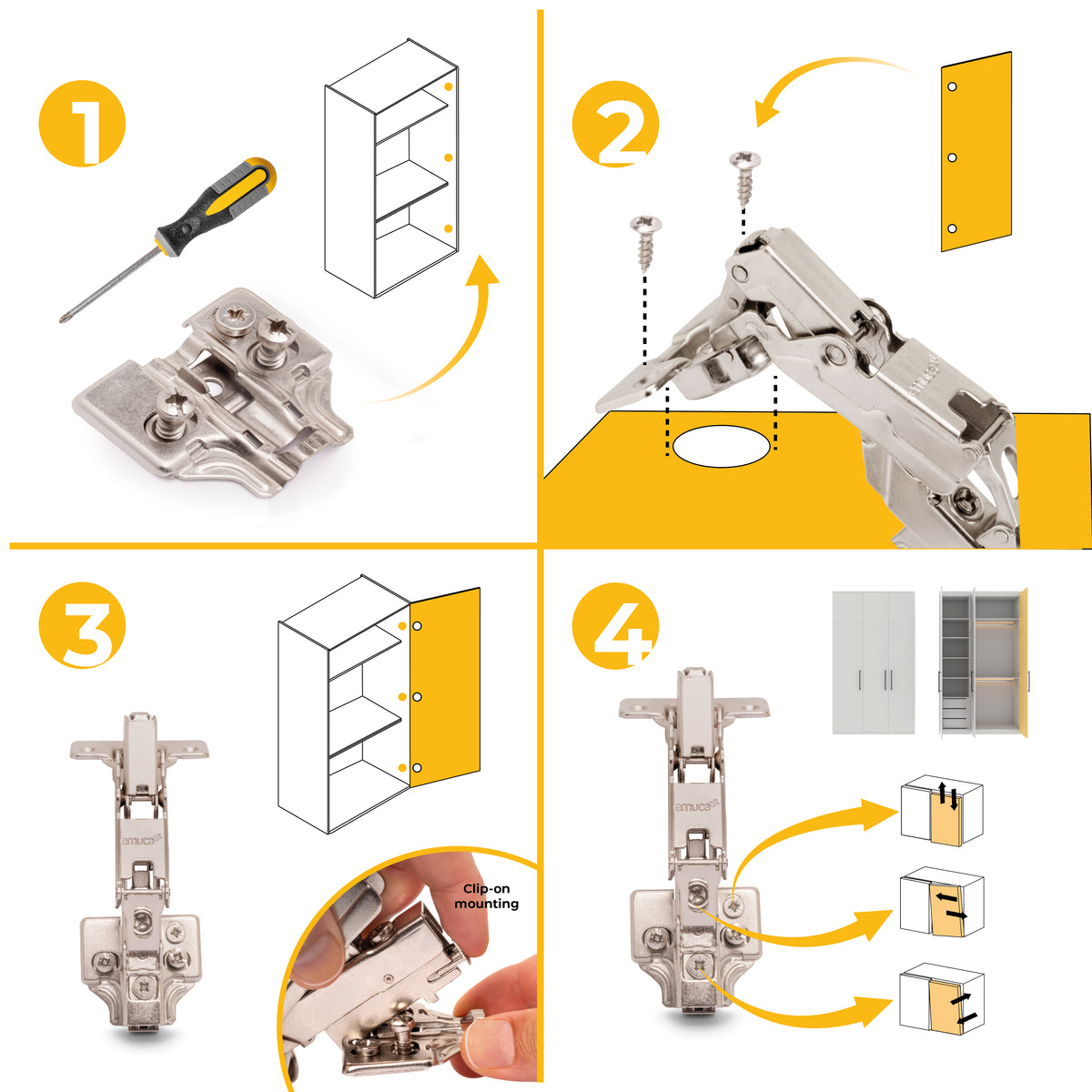 Kit cerniera collo alto X91 da apertura 165º con chiusura ammortizzata e basetta