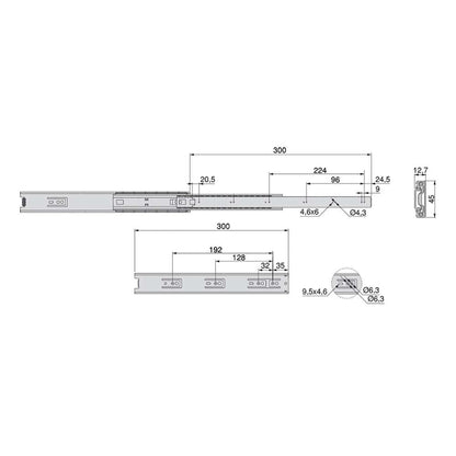 Emuca Lotto di 5 set guide per cassetti, a sfera, altezza 45 mm, profondità 300 mm, estrazione totale, zincate