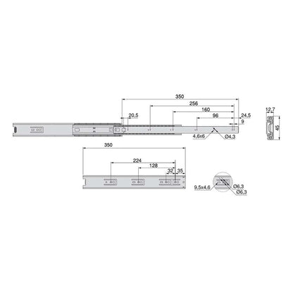 Emuca Lotto di 5 set guide per cassetti, a sfera, altezza 45 mm, profondità 350 mm, estrazione totale, zincate