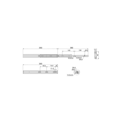Emuca Set di guide a sfere per cassetti con estrazione totale e chiusura soft, altezza 45 mm, lunghezza 350 mm, Acciaio, Zincato bianco
