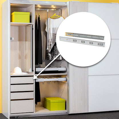 Emuca Lotto di 5 set guide per cassetti, a sfera, altezza 45 mm, profondità 350 mm, estrazione totale, chiusura soft, Zincato bianco