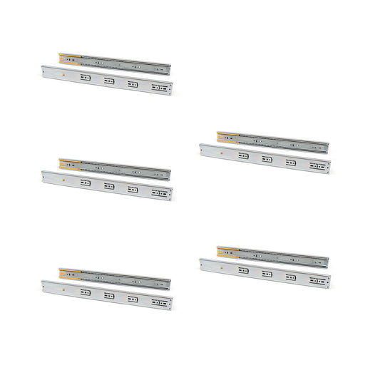 Emuca Lotto di 5 set guide per cassetti, a sfera, altezza 45 mm, profondità 500 mm, estrazione totale, chiusura soft, Zincato bianco