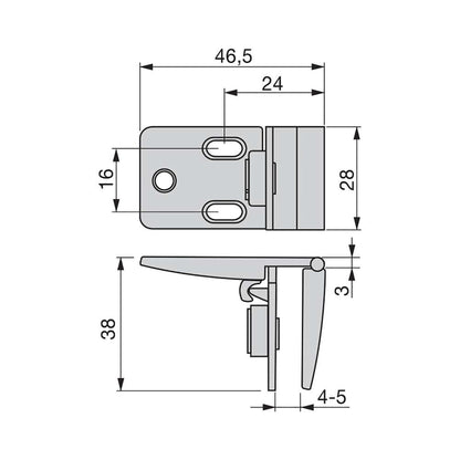 Emuca Set di cerniere per porte in vetro, centrale, spessore 4-5 mm, Zama, Cromato lucido