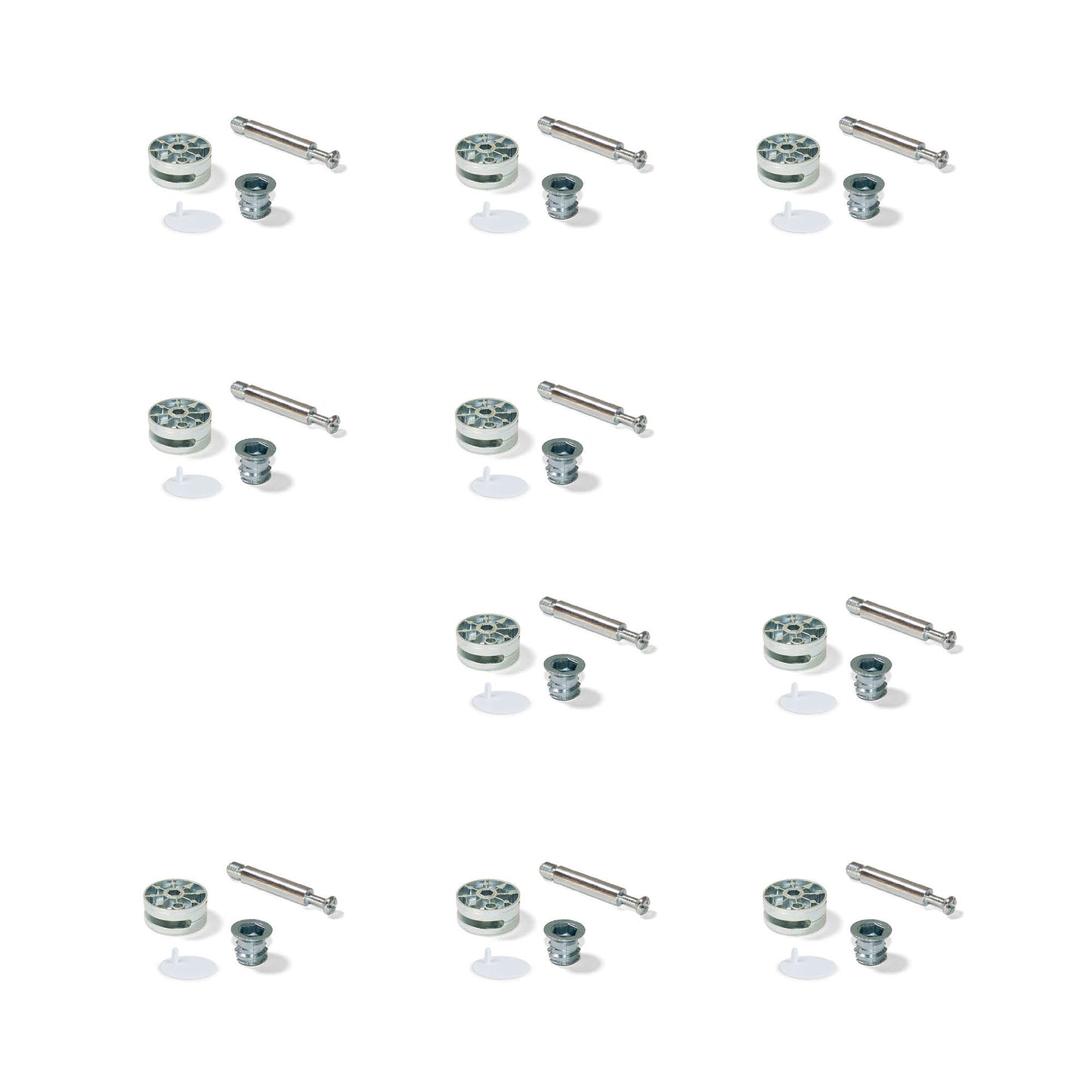Emuca Lotto di 10 eccentrici diametro 35 mm con perno, bussola M8 e copertura in Tecnoplastica Bianca, per pannelli da 20 mm, Zama e Acciaio