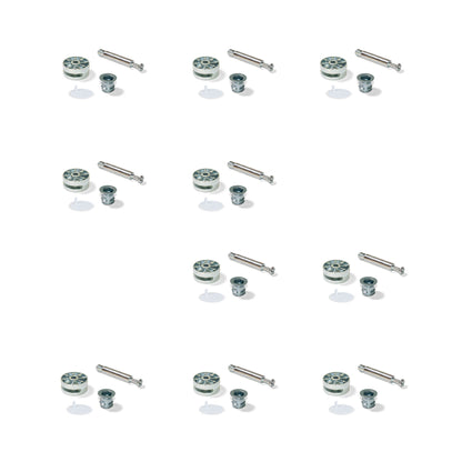 Emuca Lotto di 10 eccentrici diametro 35 mm con perno, bussola M8 e copertura in Tecnoplastica Bianca, per pannelli da 20 mm, Zama e Acciaio