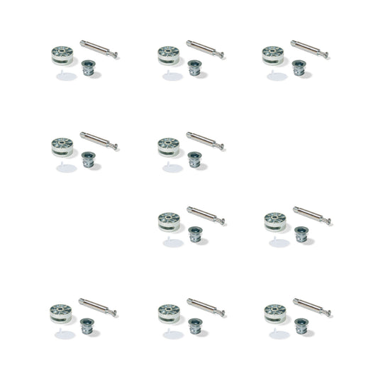 Emuca Lotto di 10 eccentrici diametro 35 mm con perno, bussola M8 e copertura in Tecnoplastica Bianca, per pannelli da 20 mm, Zama e Acciaio