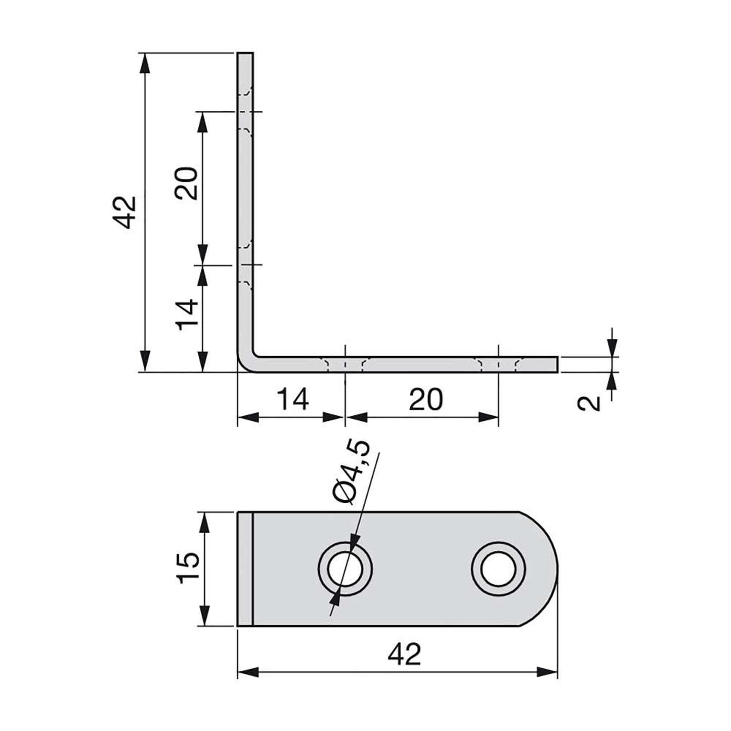 Emuca Lotto di 50 Squadrette di unione per mobili, 42x42mm, 4 fori, Acciaio, Zincato bianco
