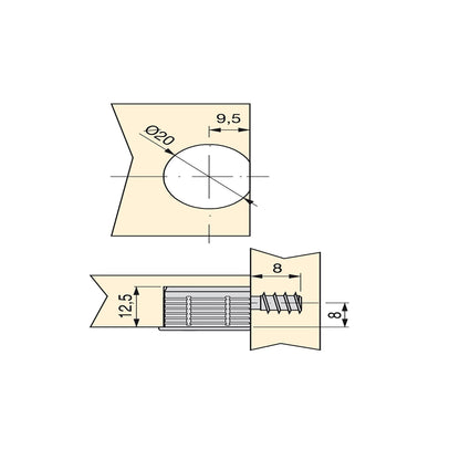 Emuca Lotto di 20 eccentrici e tiranti per il montaggio di scaffali, Eccentrici diametro 20 mm, 12,5 mm, Tiranti diametro 6 mm, 8 mm, Zama e Acciaio, Nichelato