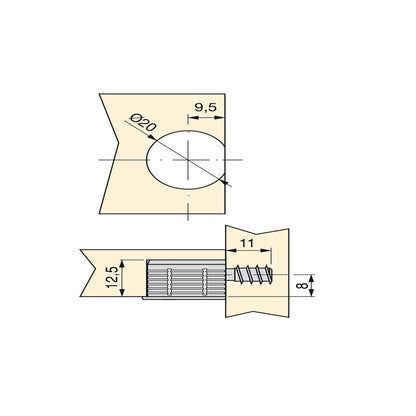 Emuca Lotto di 20 eccentrici e tiranti per il montaggio di scaffali, Eccentrici diametro 20 mm, 12,5 mm, Tiranti diametro 6 mm, 11 mm, Zama e Acciaio, Nichelato