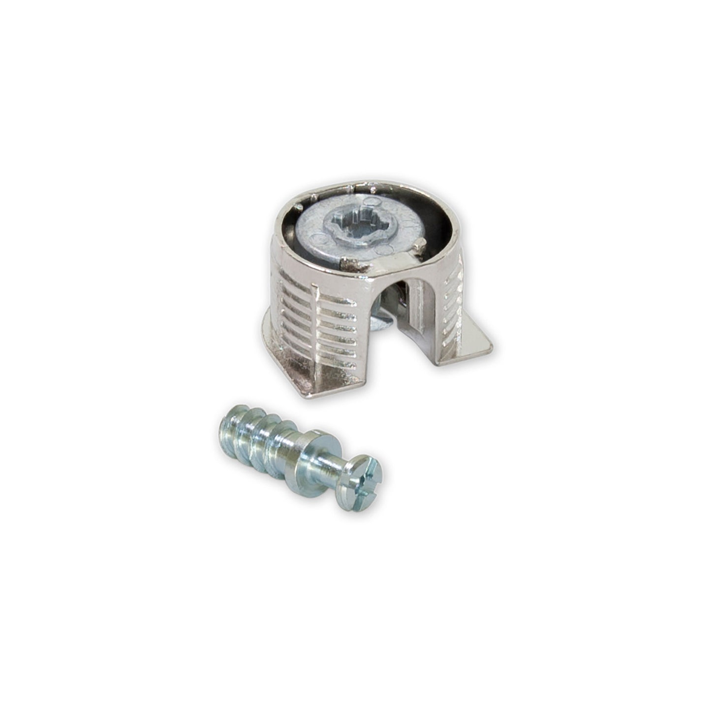 Emuca Lotto di 20 eccentrici e tiranti per il montaggio di scaffali, Eccentrici diametro 20 mm, 12,5 mm, Tiranti diametro 6 mm, 11 mm, Zama e Acciaio, Nichelato