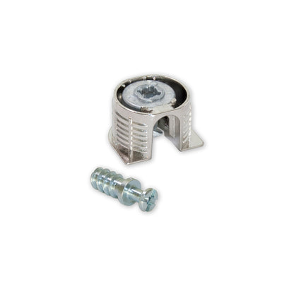Emuca Lotto di 20 eccentrici e tiranti per il montaggio di scaffali, Eccentrici diametro 20 mm, 12,5 mm, Tiranti diametro 6 mm, 11 mm, Zama e Acciaio, Nichelato