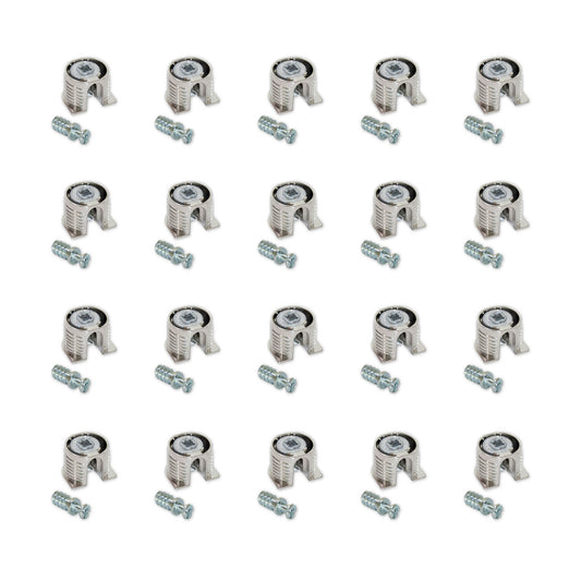 Emuca Lotto di 20 eccentrici e tiranti per il montaggio di scaffali, Eccentrici diametro 20 mm, 12,5 mm, Tiranti diametro 6 mm, 11 mm, Zama e Acciaio, Nichelato