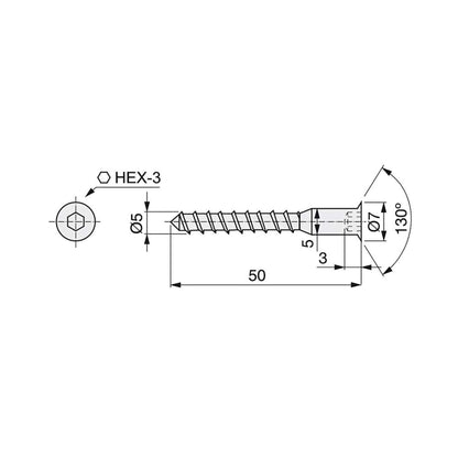 Emuca Lotto di 500 viti autofilettanti, testa piatta a brugola, diametro 5 mm, 50 mm, Acciaio, Zincato bianco