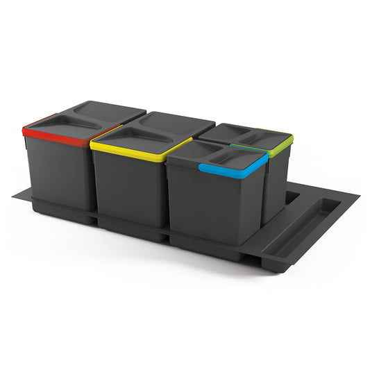 Emuca Kit di contenitori per cassetto da cucina con base Recycle altezza 266 mm, 2x15 lt, 2x7 lt, modulo 900 mm, Grigio antracite in plastica