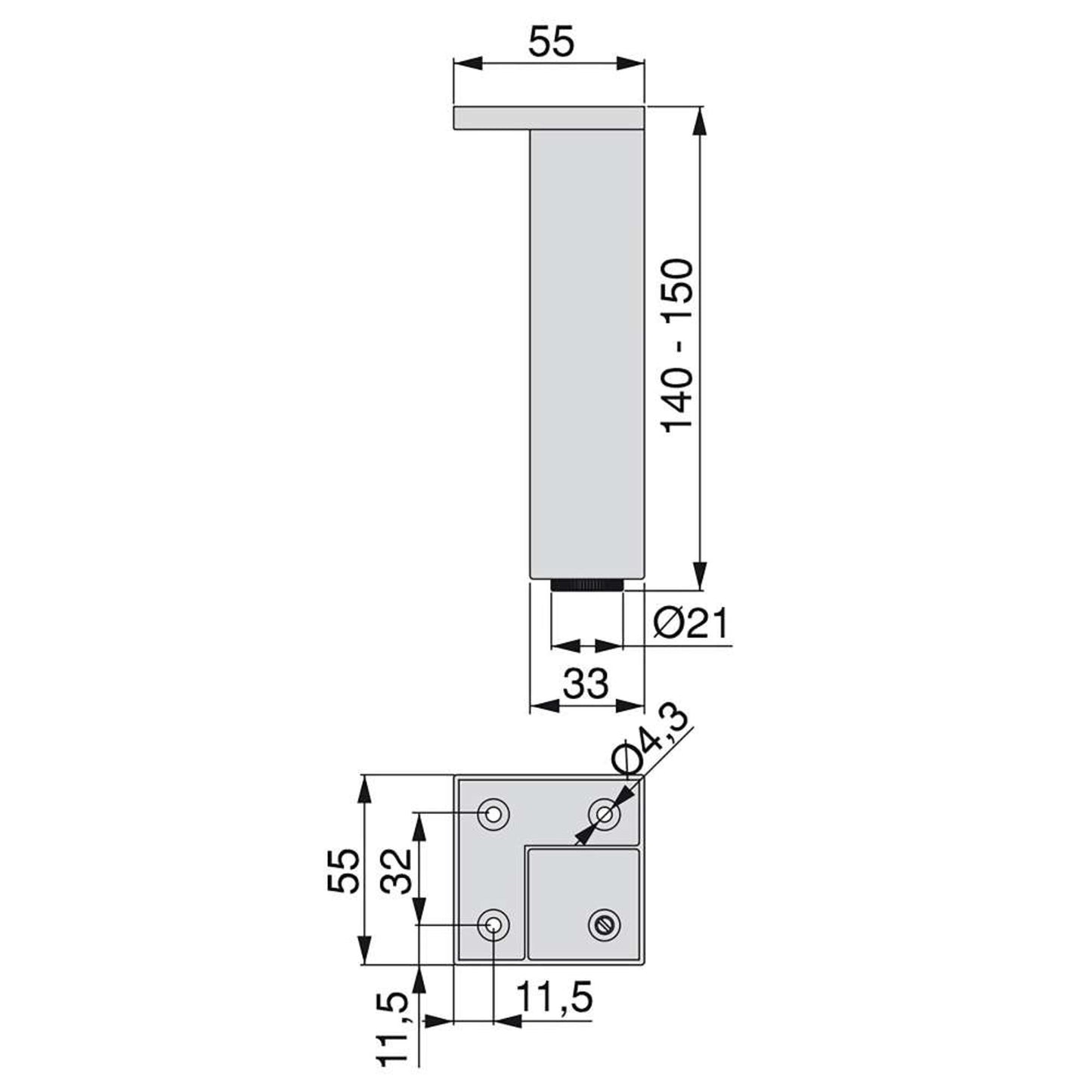 Emuca Lotto di 4 piedini per mobili Smartfeet, angolo, regolabile, 140-150mm, Plastica, Cromato