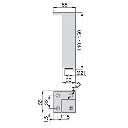 Emuca Lotto di 4 piedini per mobili Smartfeet, angolo, regolabile, 140-150mm, Plastica, Cromato