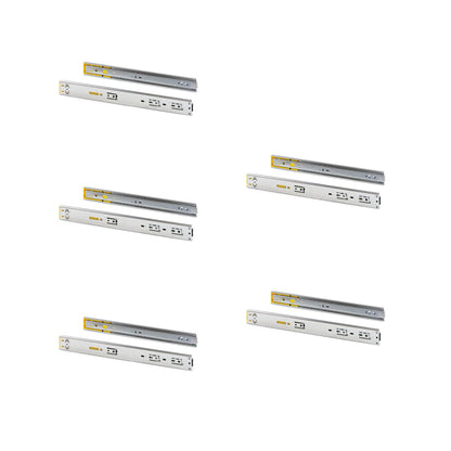 Emuca Lotto di 5 set di guide per cassetti, a sfera, altezza 45 mm, profondità 400 mm, estrazione totale, push, chiusura soft, Zincato bianco