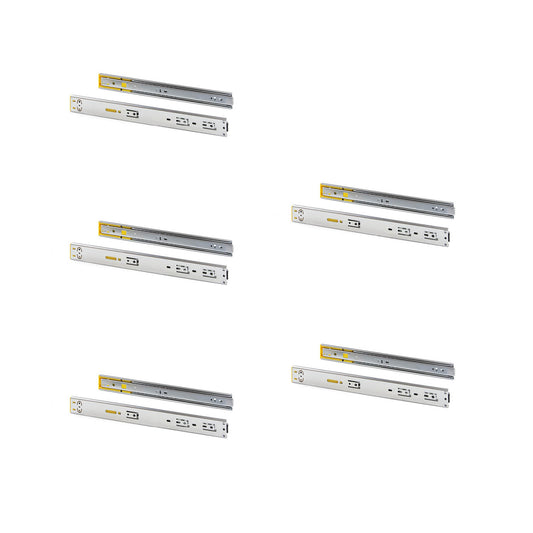 Emuca Lotto di 5 set di guide per cassetti, a sfera, altezza 45 mm, profondità 450 mm, estrazione totale, push, chiusura soft, Zincato bianco
