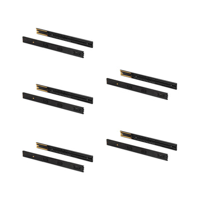 Emuca Lotto di 5 set guide per cassetti, a sfera, altezza 45 mm, profondità 550 mm, estrazione totale, chiusura soft, Nera