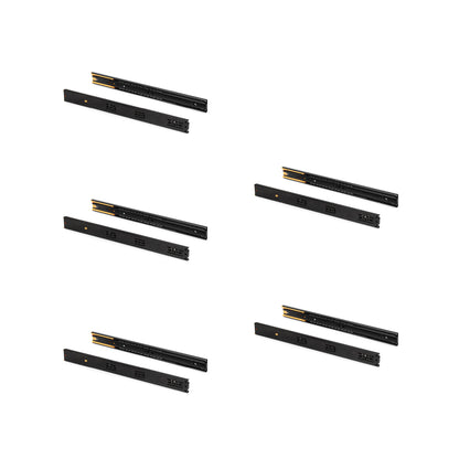 Emuca Lotto di 5 set guide per cassetti, a sfera, altezza 45 mm, profondità 600 mm, estrazione totale, chiusura soft, Nera