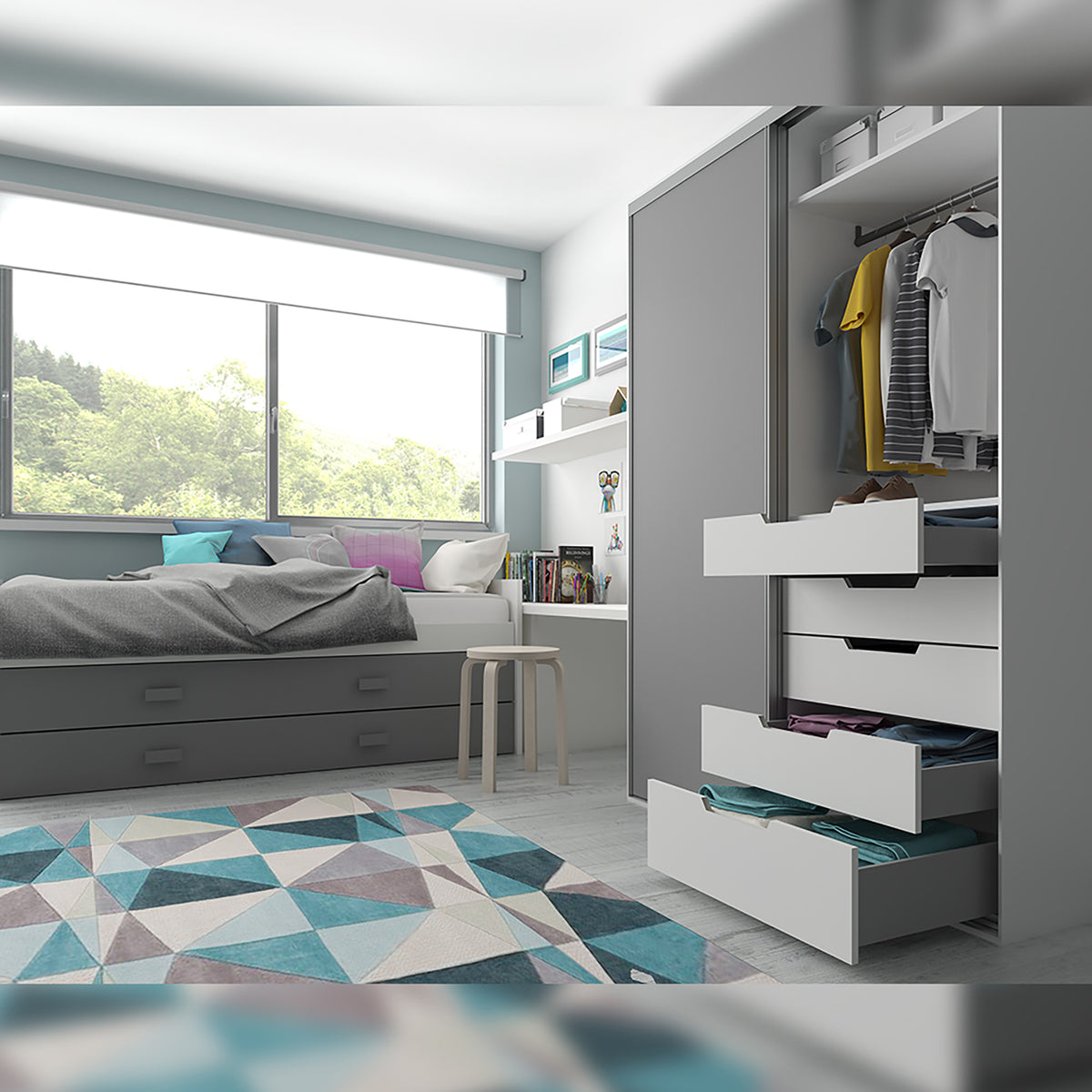 Emuca Cassetto esterno Concept 30kg, altezza 185mm, profondità 500mm, Acciaio, Grigio antracite