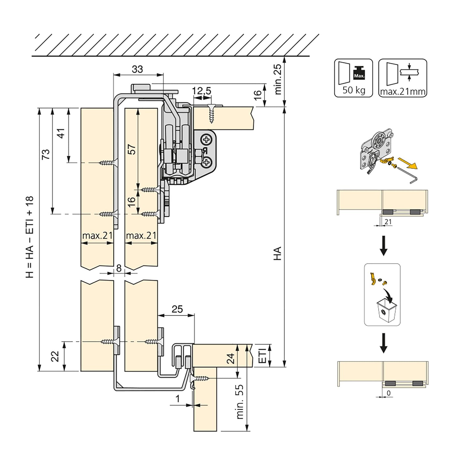 Emuca Kit di ferramenta per armadio a 2 porte scorrevoli e chiusura ammortizzata Neco, spessore 16 mm, pannelli non inclusi, Grigia metallizzata