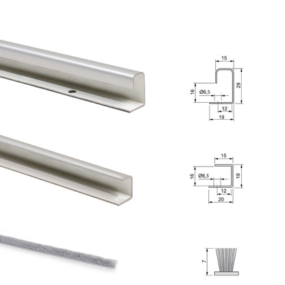Emuca Kit di ferramenta per armadio a 2 porte scorrevoli e chiusura ammortizzata Neco, spessore 16 mm, pannelli non inclusi, Grigia metallizzata