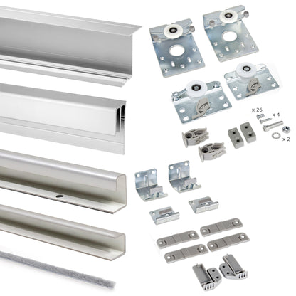 Emuca Kit di ferramenta per armadio a 2 porte scorrevoli e chiusura ammortizzata Neco, spessore 16 mm, pannelli non inclusi, Grigia metallizzata
