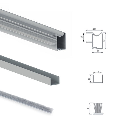 Sistema scorrevole per armadio 2 ante a scorrimento inferiore Placard con profili Wave e chiusura soft