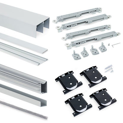Emuca Kit di ferramenta per armadio a 2 porte scorrevoli e chiusura ammortizzata Placard 81, profilo Wave, spessore 16 mm, pannelli non inclusi, Anodizzato opaco