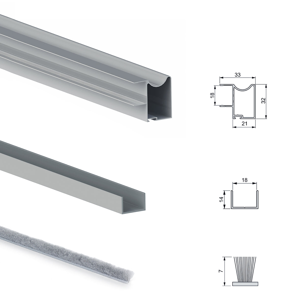 Sistema scorrevole per armadio 2 ante a scorrimento inferiore Placard con profili Wave e chiusura soft