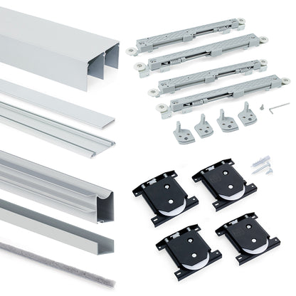 Emuca Kit di ferramenta per armadio a 2 porte scorrevoli e chiusura ammortizzata Placard 81, profilo Wave, spessore 18 mm, pannelli non inclusi, Anodizzato opaco