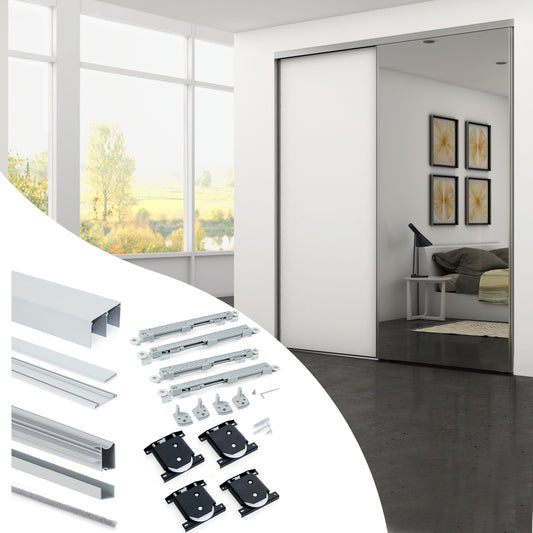 Emuca Kit di ferramenta per armadio a 2 porte scorrevoli e chiusura ammortizzata Placard 81, profilo Wave, spessore 18 mm, pannelli non inclusi, Anodizzato opaco