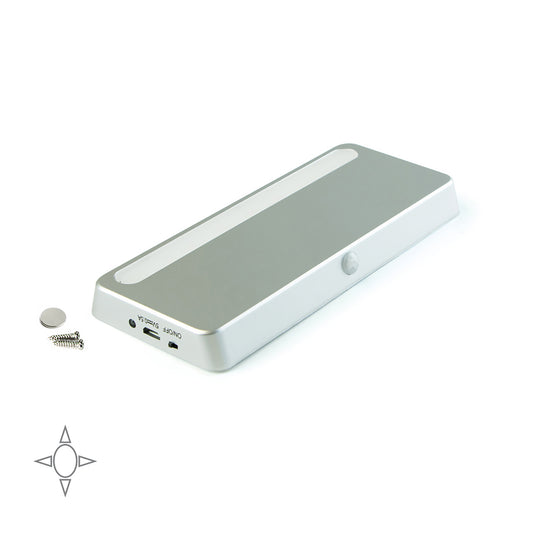 Emuca Luce LED Kraz ricaricabile via USB con sensore di movimento, Luce Bianco naturale 4.000K, Tecnoplastica, Grigio metallizzato