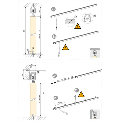 Emuca Kit di sistema scorrevole Railway per ante scorrevoli in legno appese e chiusura ammortizzata, 80 kg, Alluminio, Anodizzato opaco
