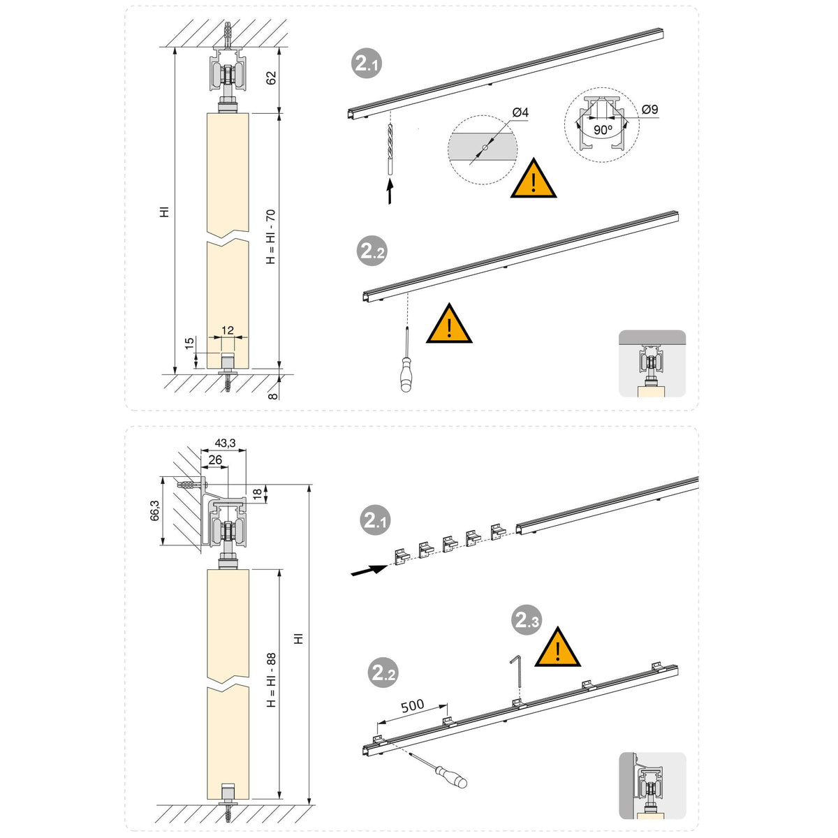 Sistema Railway per ante scorrevoli sospese in legno con chiusura soft