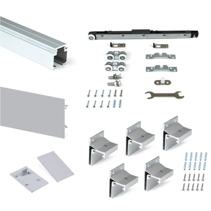 Sistema Railway per ante scorrevoli sospese in legno con chiusura soft