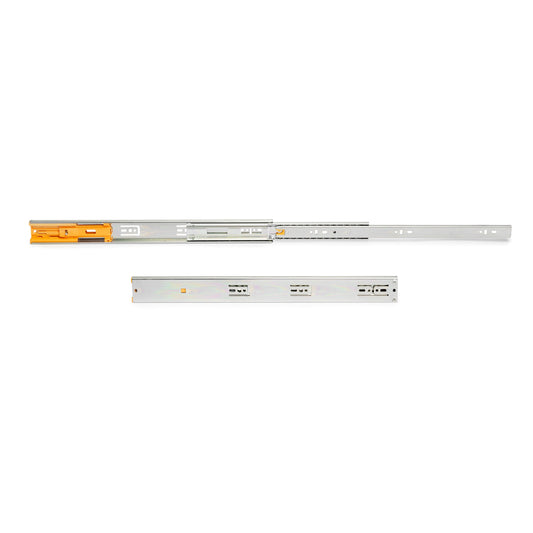 Emuca Set di guide a sfere per cassetti con estrazione totale e chiusura soft, altezza 45 mm, lunghezza 600 mm, Acciaio, Zincato bianco