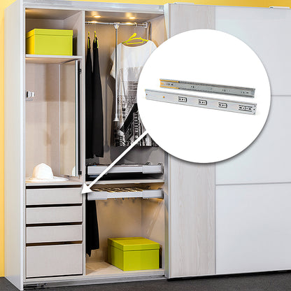 Emuca Set di guide a sfere per cassetti con estrazione totale e chiusura soft, altezza 45 mm, lunghezza 650 mm, Acciaio, Zincato bianco