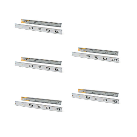Emuca Lotto di 5 set guide per cassetti, a sfera, altezza 45 mm, profondità 600 mm, estrazione totale, chiusura soft, Zincato bianco