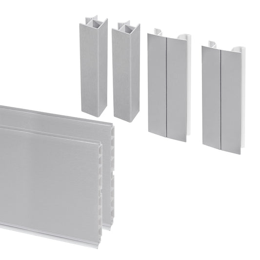 Emuca Lotto di 2 Zoccolo per cucina Plasline con accessori, altezza 150 mm, 2 barre lunghezza 2,35 m, Tecnoplastica, Anodizzato satinato