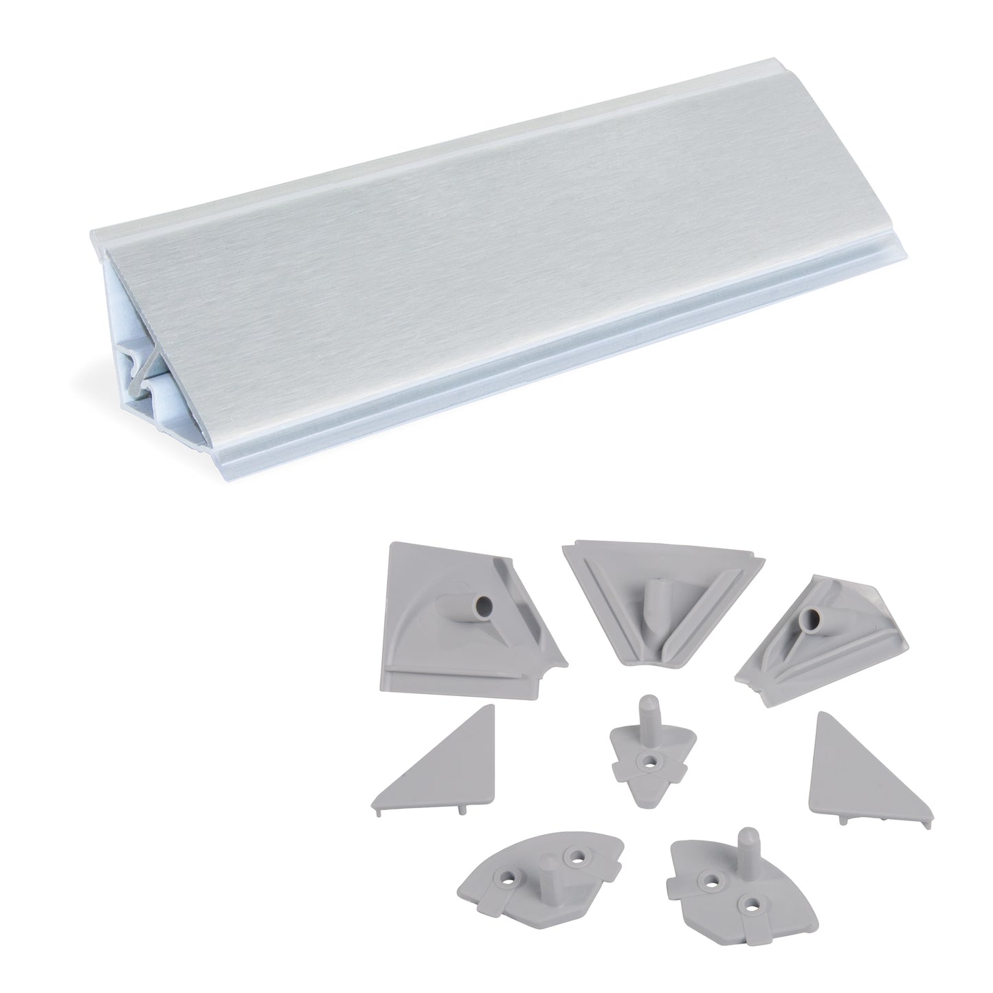 Emuca Lotto di 2 Kit Alzatina triangolari Plasline con accessori di montaggio, 2 aste lunghe 2,35 m, Tecnoplastica, Anodizzato satinato